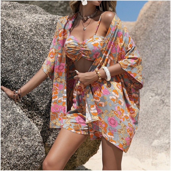 045 Boho Paisley Print Shorts Cover up Set - Picture 4 of 7